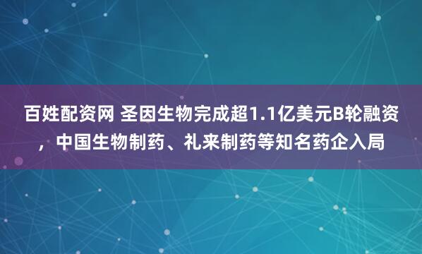 百姓配资网 圣因生物完成超1.1亿美元B轮融资,中国生物制药、礼来制药等知名药企入局